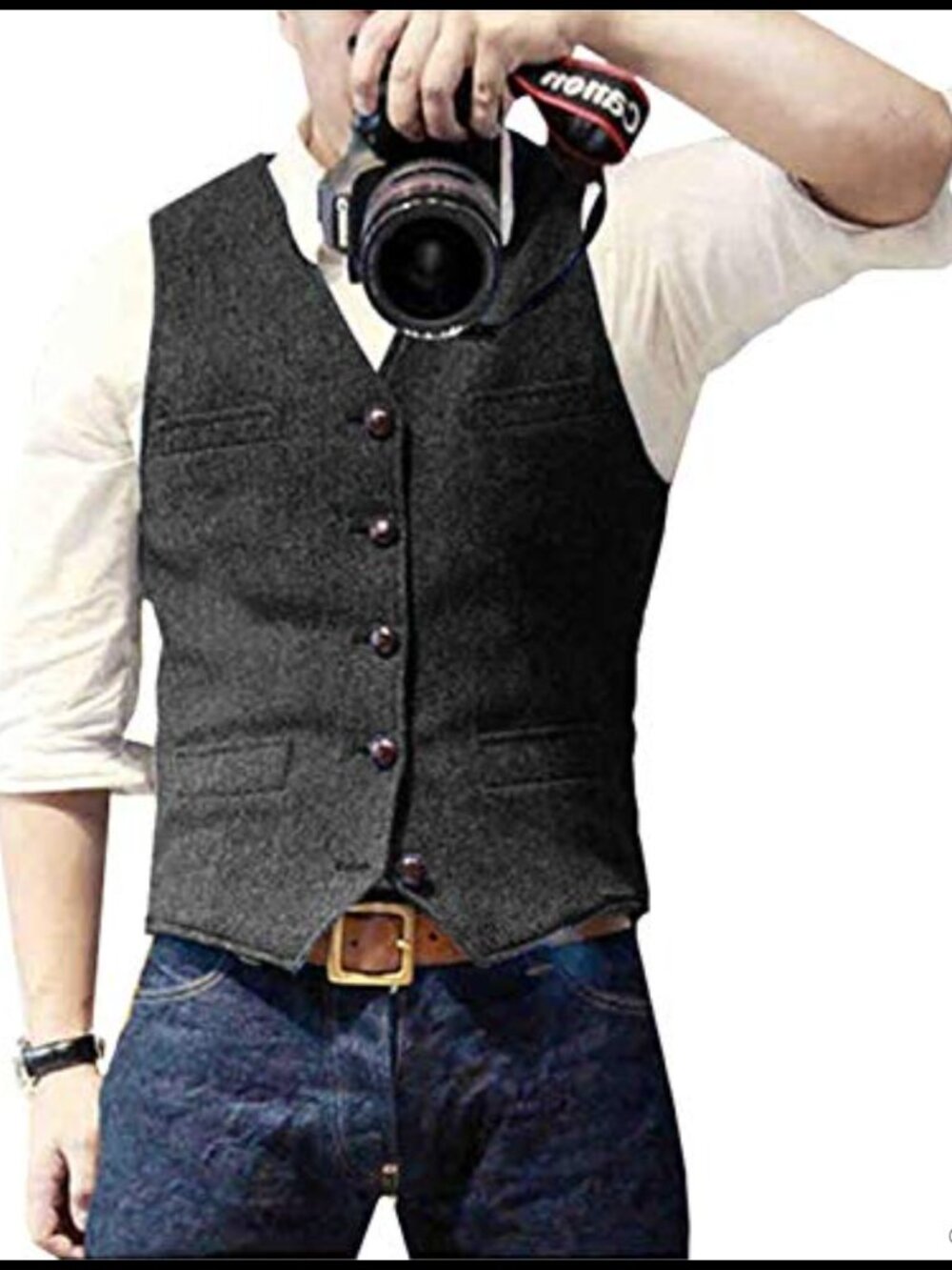 Mens Suit Vest Waistcoat Tweed Retro V Neck Wool Herringbone Prom